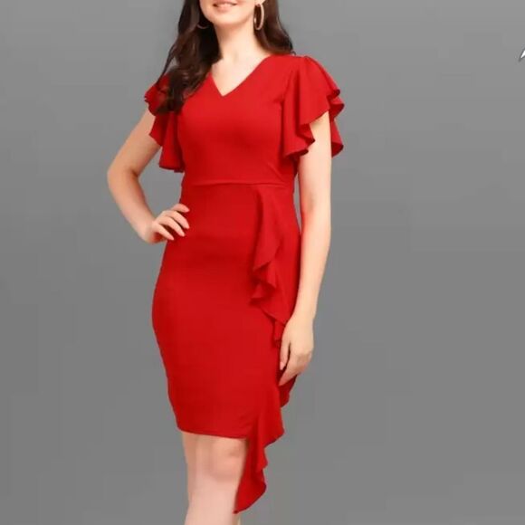BRAND NEW KNITEE RUFFLE RUCHED SIDE MINI BODYCON DRESS - Picture 1 of 13